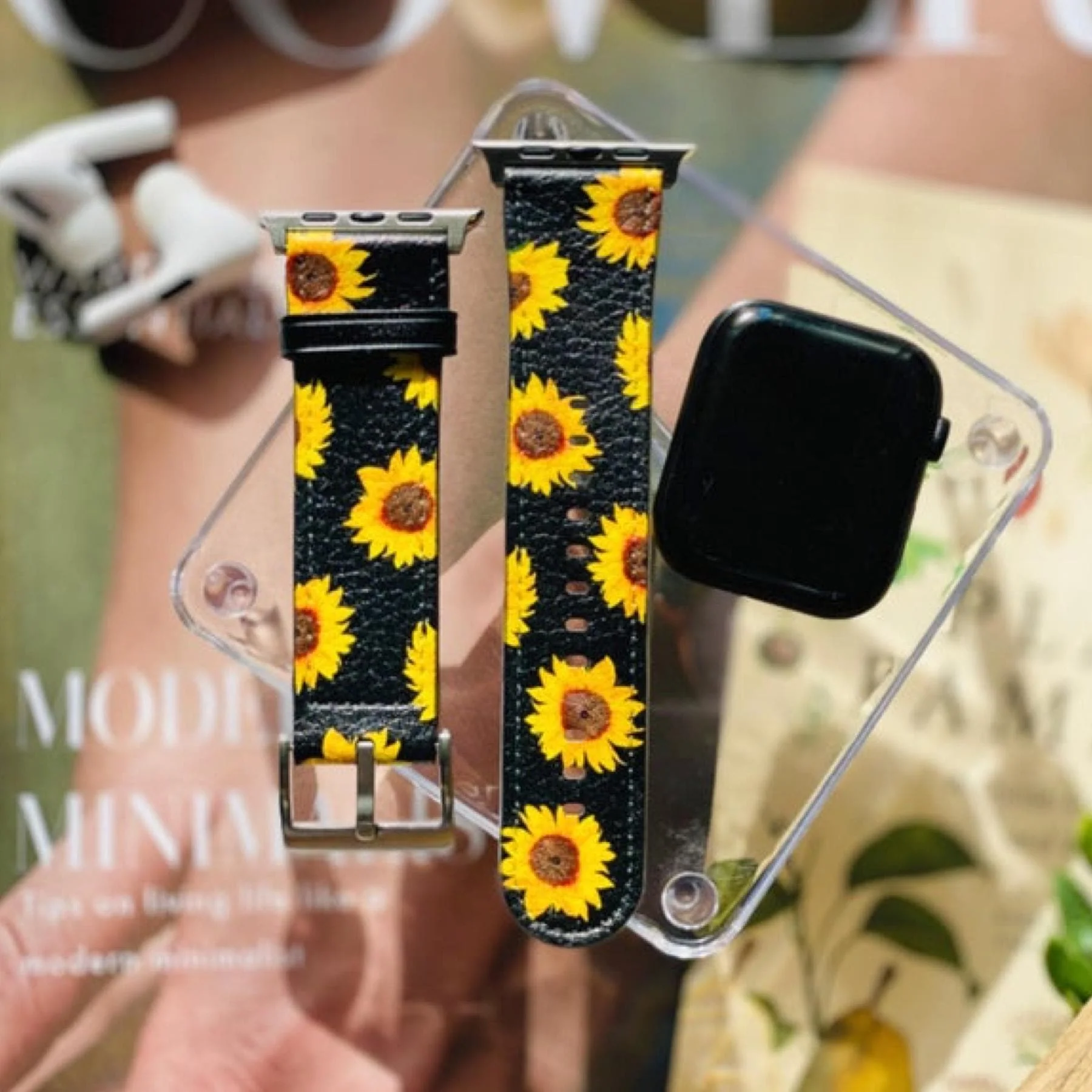 Black Sunflower Apple Watch Band - Image 4