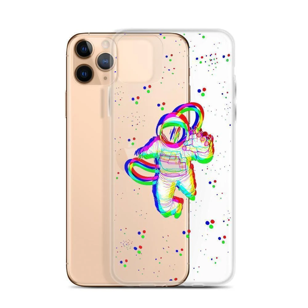 Glitch Floating Astronaut Clear Phone Case - Image 3