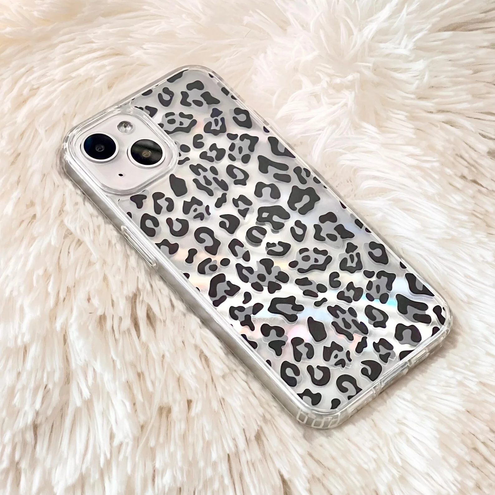 Grey Leopard Animal Print Clear Phone Case - Image 4
