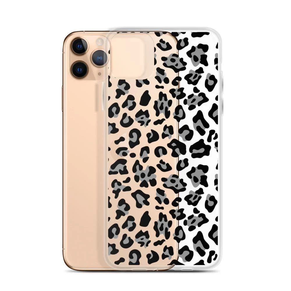 Grey Leopard Animal Print Clear Phone Case - Image 6