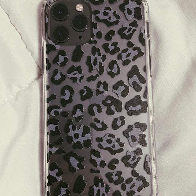 Grey Leopard Animal Print Clear Phone Case - Image 9