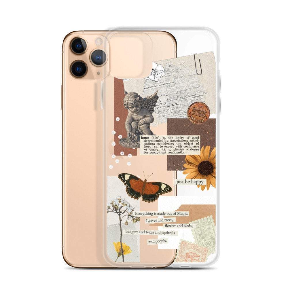 Just Be Happy Aesthetic Collage Clear Phone Case - Image 3