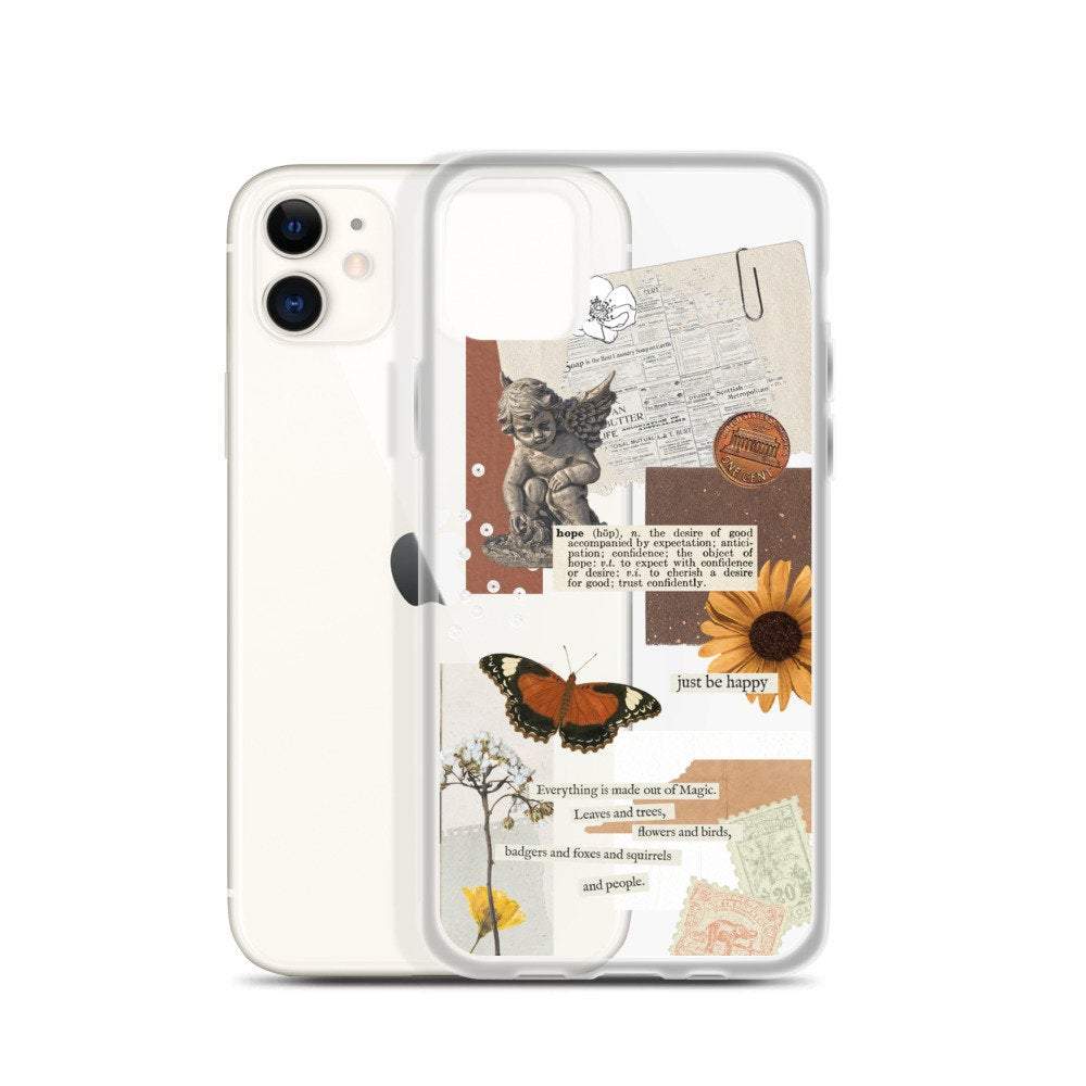 Just Be Happy Aesthetic Collage Clear Phone Case - Image 7
