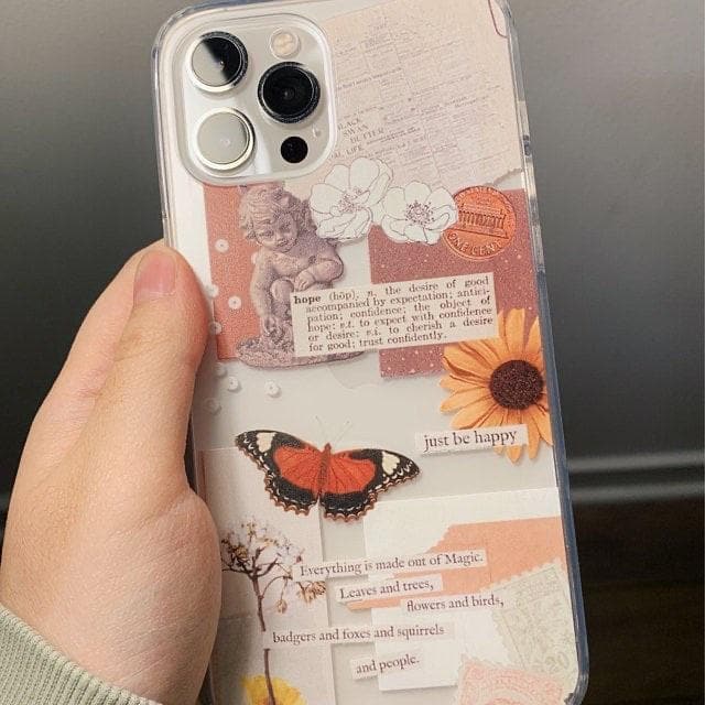 Just Be Happy Aesthetic Collage Clear Phone Case - Image 9