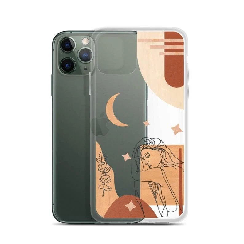 Modern Moon Line Art Collage Clear Phone Case - Image 3