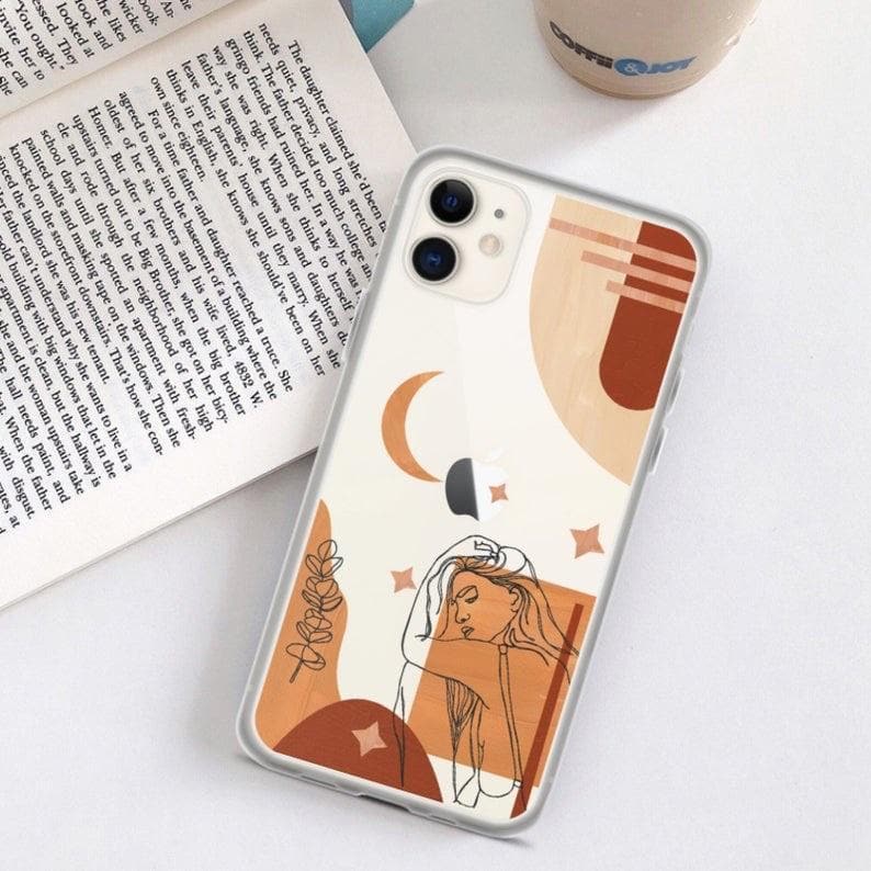 Modern Moon Line Art Collage Clear Phone Case - Image 4