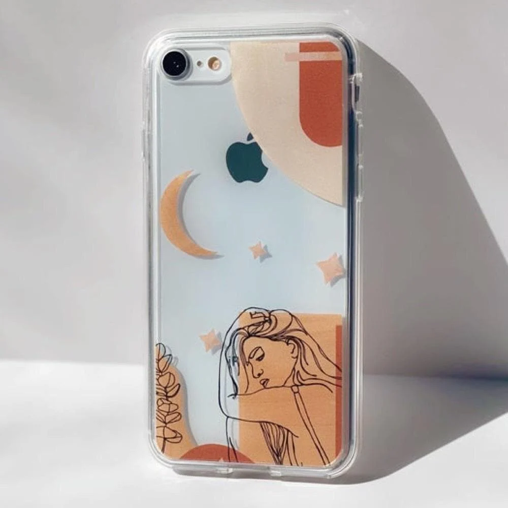 Modern Moon Line Art Collage Clear Phone Case - Image 5