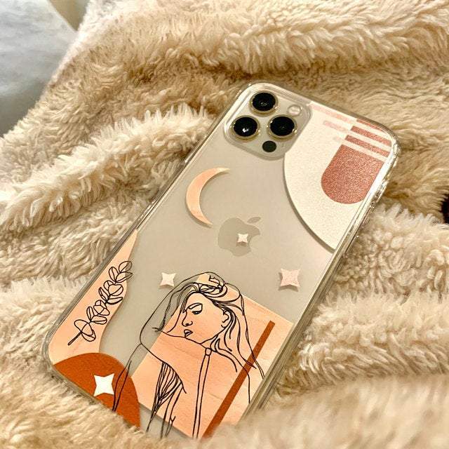 Modern Moon Line Art Collage Clear Phone Case - Image 9