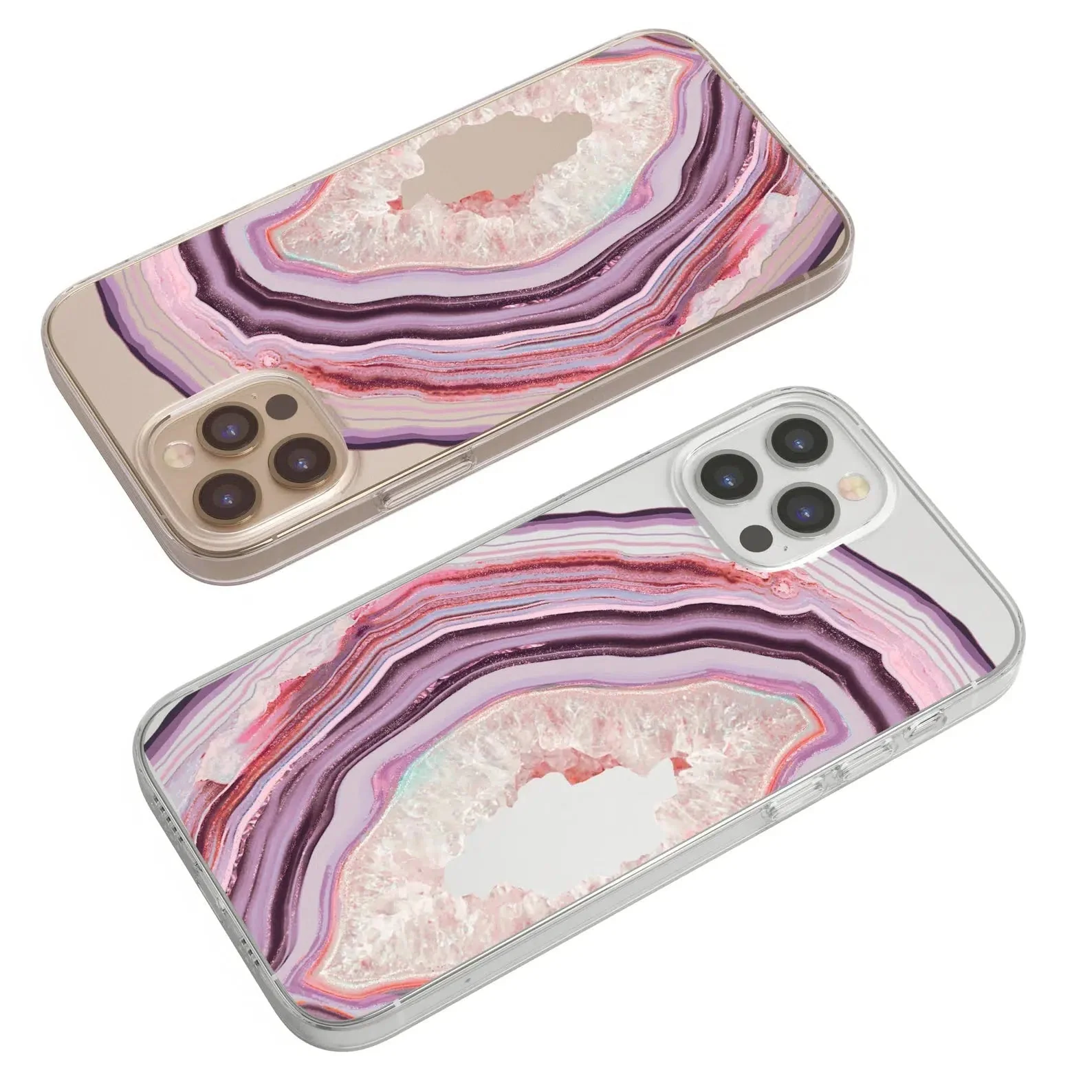 Pink Lilac Agate Geode Slice Clear Phone Case - Image 4
