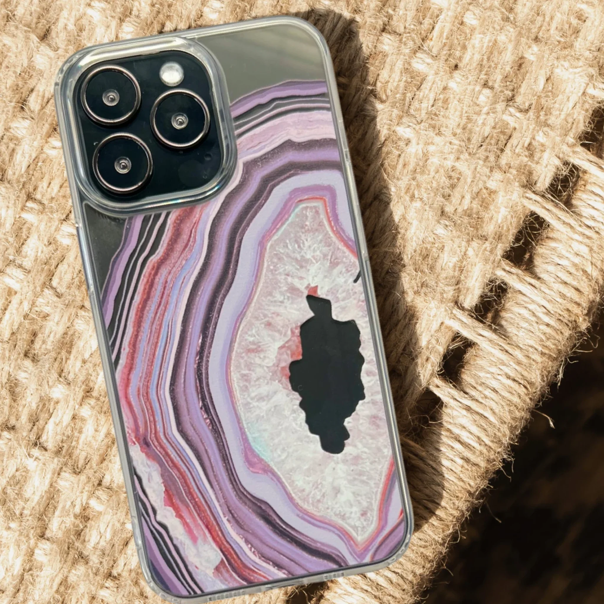 Pink Lilac Agate Geode Slice Clear Phone Case - Image 5