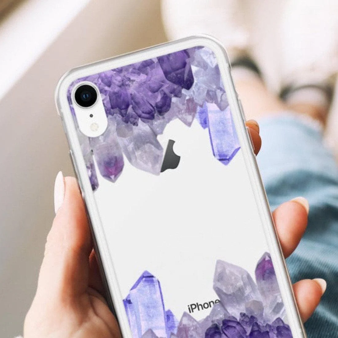 Purple Crystal Cluster Clear Phone Case - Image 8