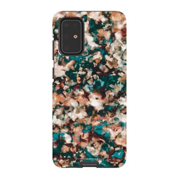 Teal Cream Tortoise Shell Print Tough Phone Case - Image 67