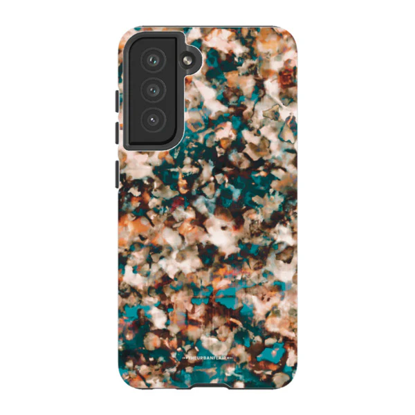 Teal Cream Tortoise Shell Print Tough Phone Case - Image 79