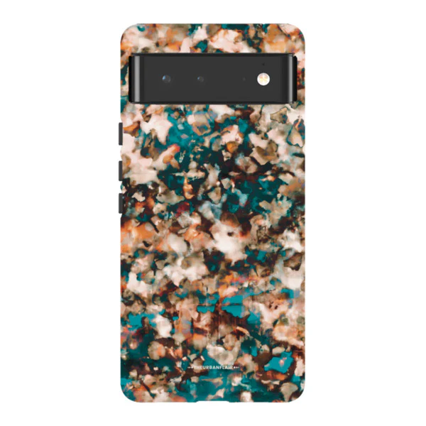 Teal Cream Tortoise Shell Print Tough Phone Case - Image 81