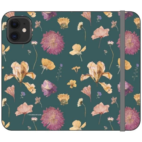 Teal Pressed Flowers Print Wallet Phone Case - Image 11