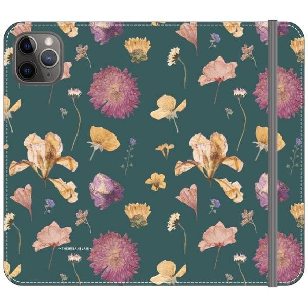 Teal Pressed Flowers Print Wallet Phone Case - Image 12