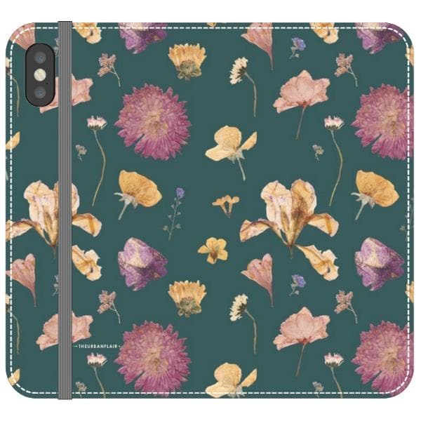 Teal Pressed Flowers Print Wallet Phone Case - Image 17