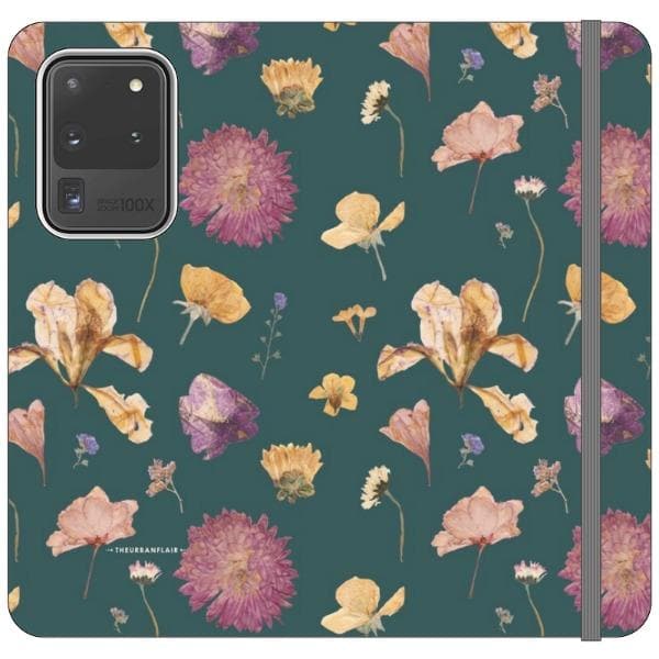 Teal Pressed Flowers Print Wallet Phone Case - Image 20