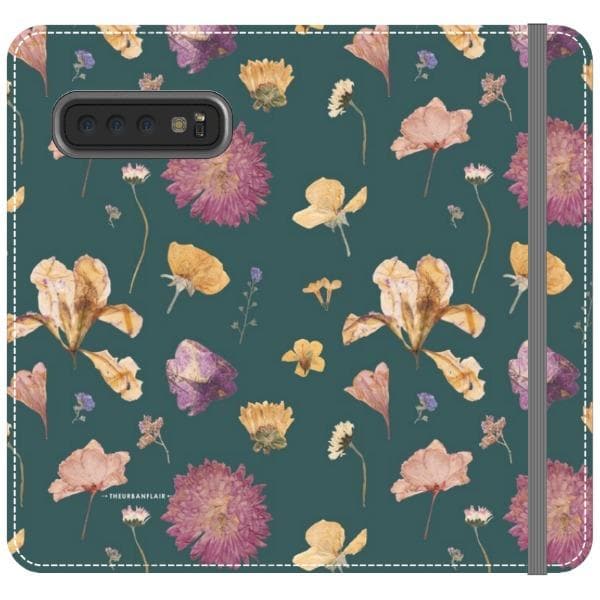 Teal Pressed Flowers Print Wallet Phone Case - Image 24
