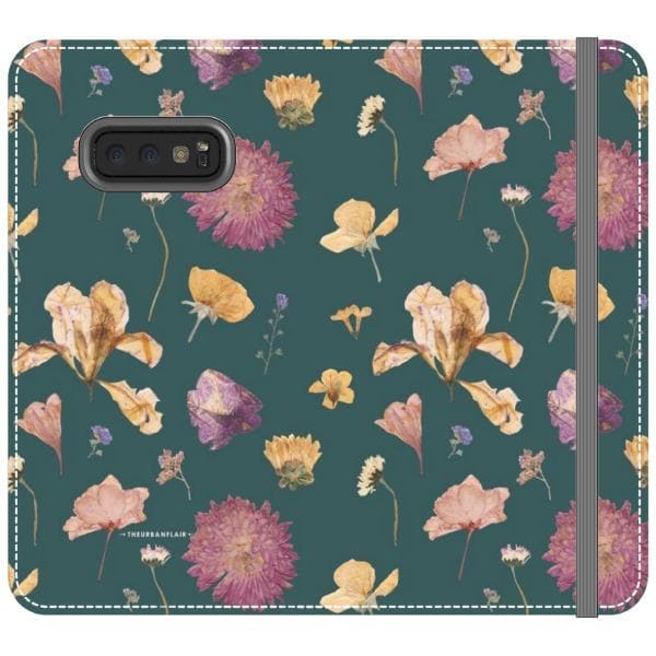 Teal Pressed Flowers Print Wallet Phone Case - Image 25