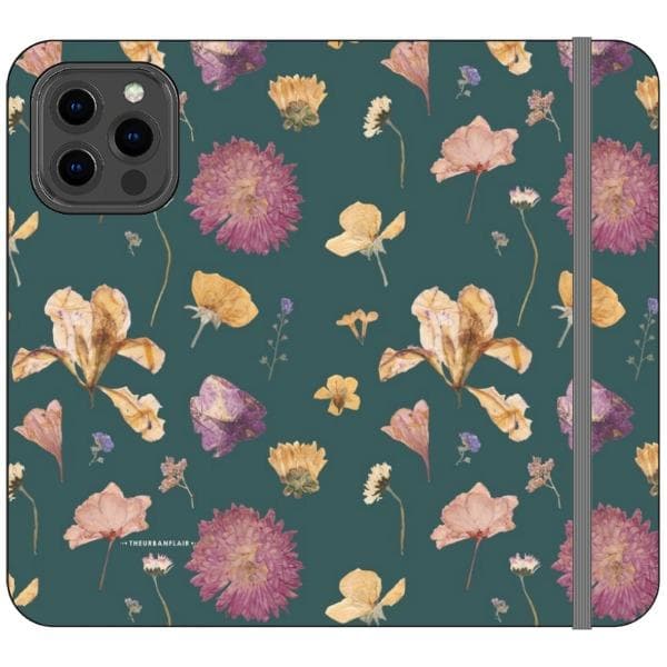 Teal Pressed Flowers Print Wallet Phone Case - Image 4