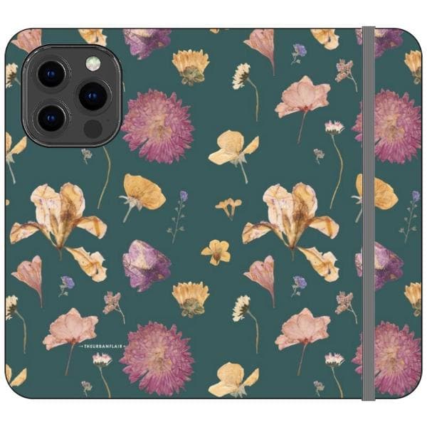 Teal Pressed Flowers Print Wallet Phone Case - Image 5