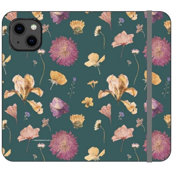 Teal Pressed Flowers Print Wallet Phone Case - Image 6