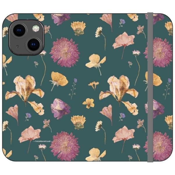 Teal Pressed Flowers Print Wallet Phone Case - Image 7